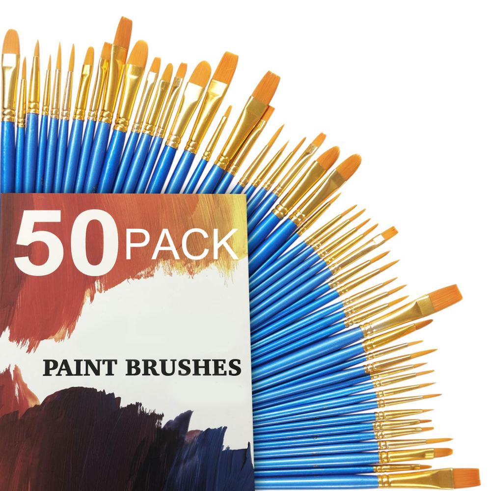 50Pcs Paint Brush Set Professional Synthetic Short..